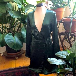 NWT ASOS DESIGN green satin wrap dress